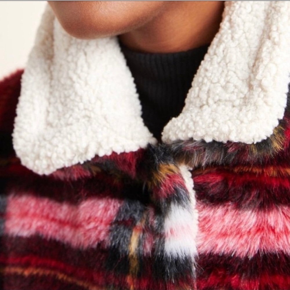 NWOT Anthropologie Sanctuary Sierra Plaid Faux Fur Sherpa Lined Teddy Jacket | S - Picture 4 of 12